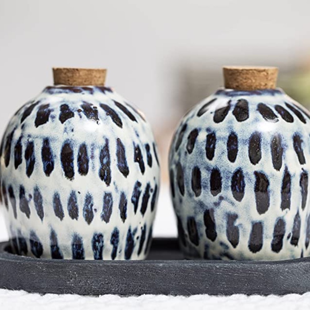 Mud Pie Black Spot Salt & Pepper Shaker Set